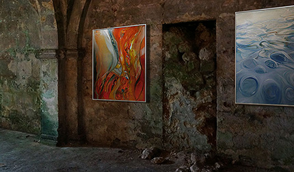 Le Creuset et l'Eau-delà: deux tableaux exposés à l'Heure des choix, dyptique, peintures abstraites à l'huile sur toile de Jc Tanguy, Nantes - France