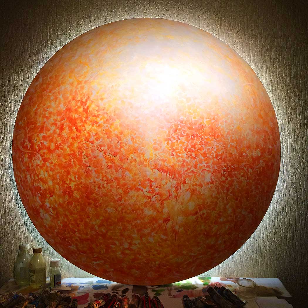 "Naked Sun" de jc tanguy, peinture à l'huile représentant le Soleil, art contemporain, Nantes - France