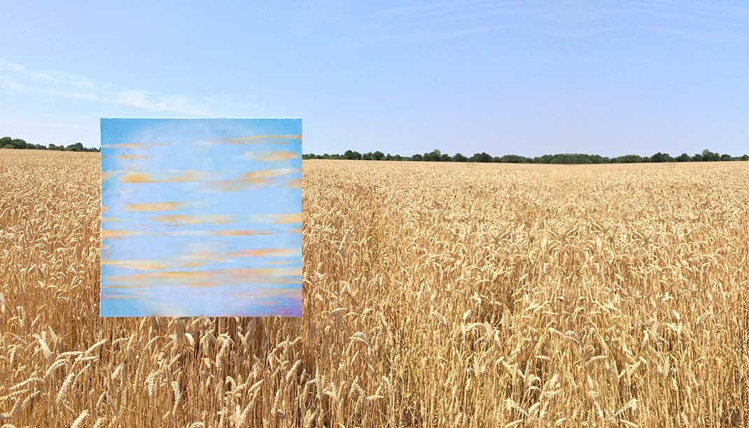 Tableau "reflects" de Jc Tanguy dans un champs de Blé vers le Cellier près de Nantes - France