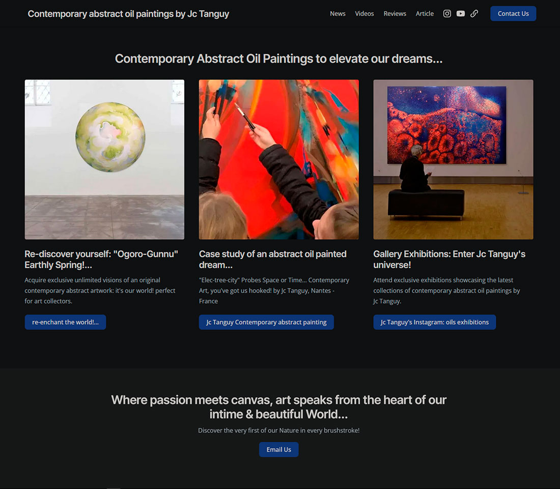 Website Anglais des Huiles sur Toile de Jc Tanguy, tableau art contemporain, peintre contemporain,  Nantes, France